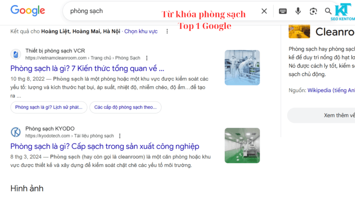 Từ khóa phòng sạch Top 1 Google