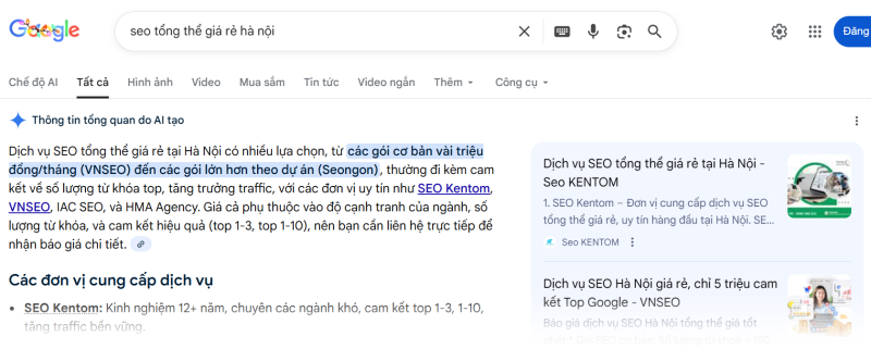 seo tổng thể giá rẻ hà nội